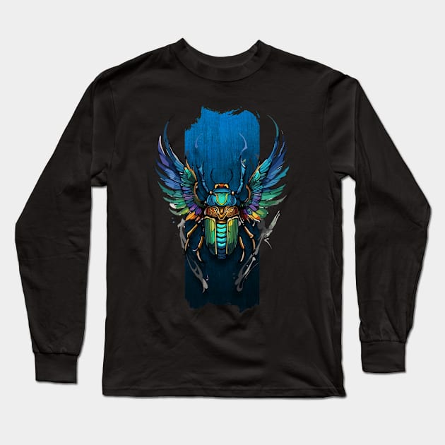 Flight of Renewal: Winged Scarab Symphony Long Sleeve T-Shirt by Digital Dreamers